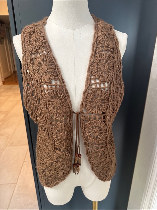 Scrapbook Other - Scrapbook Brown Crochet Vest with Bead Trim